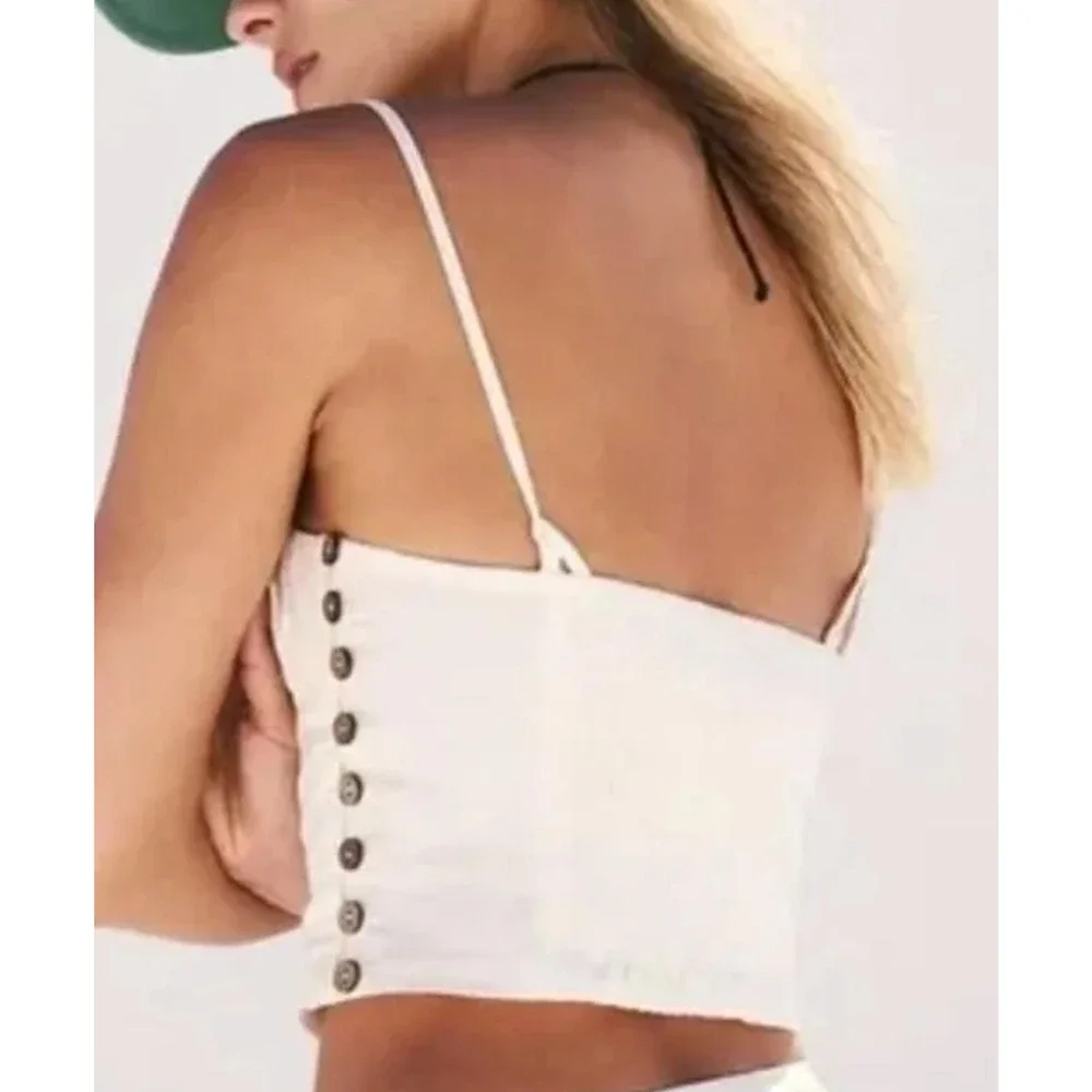 NEW FREE PEOPLE WHITE SO POSH CROPPED CORSET BUTTON TOP SZ S